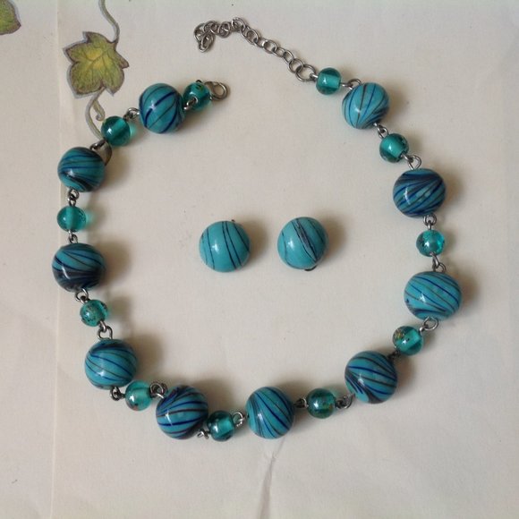 Unbranded Jewelry Rare Vintage Murano Marble Glass Bead Necklace